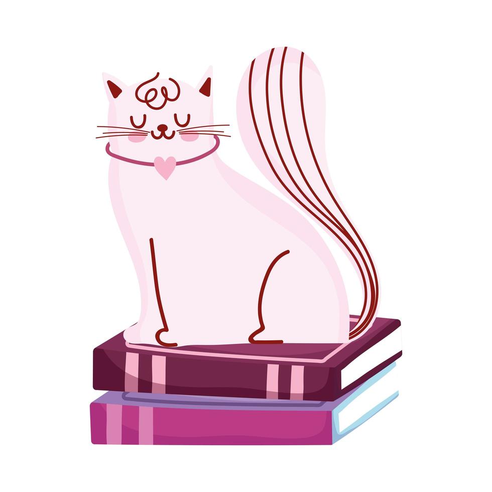 cat on stack of books, book day vector