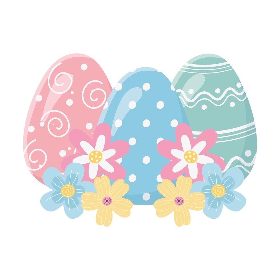 happy easter day decorative painted eggs flowers ornament vector