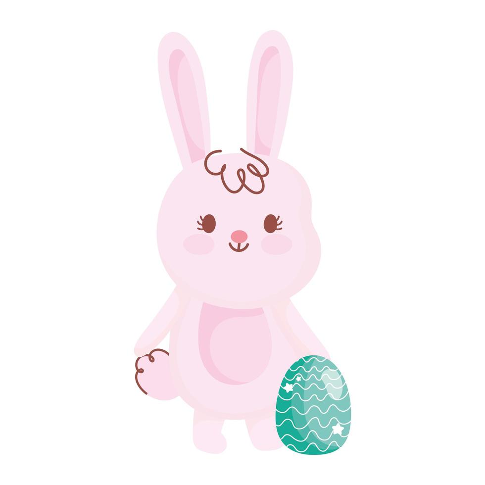 felices pascuas, lindo conejo con adorno de decoración de huevos vector