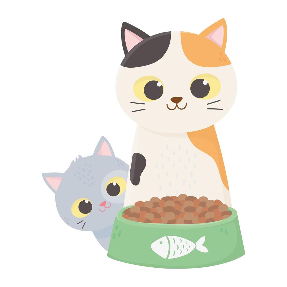 los gatos me hacen feliz, gatos lindos con dibujos animados de comida de cuenco vector