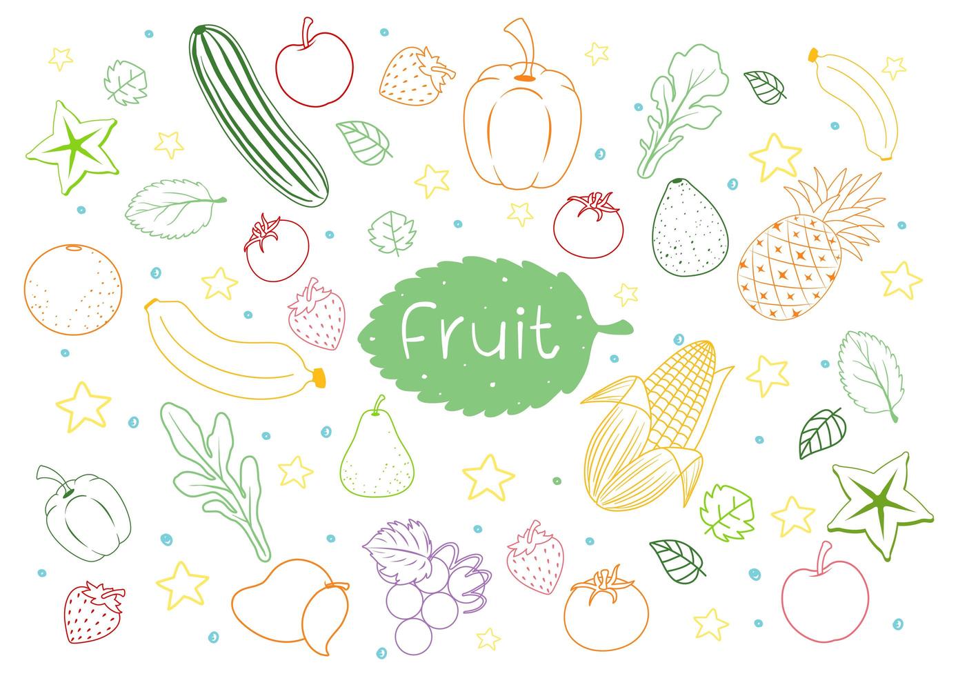 Conjunto de diferentes frutas doodle aislado sobre fondo blanco. vector