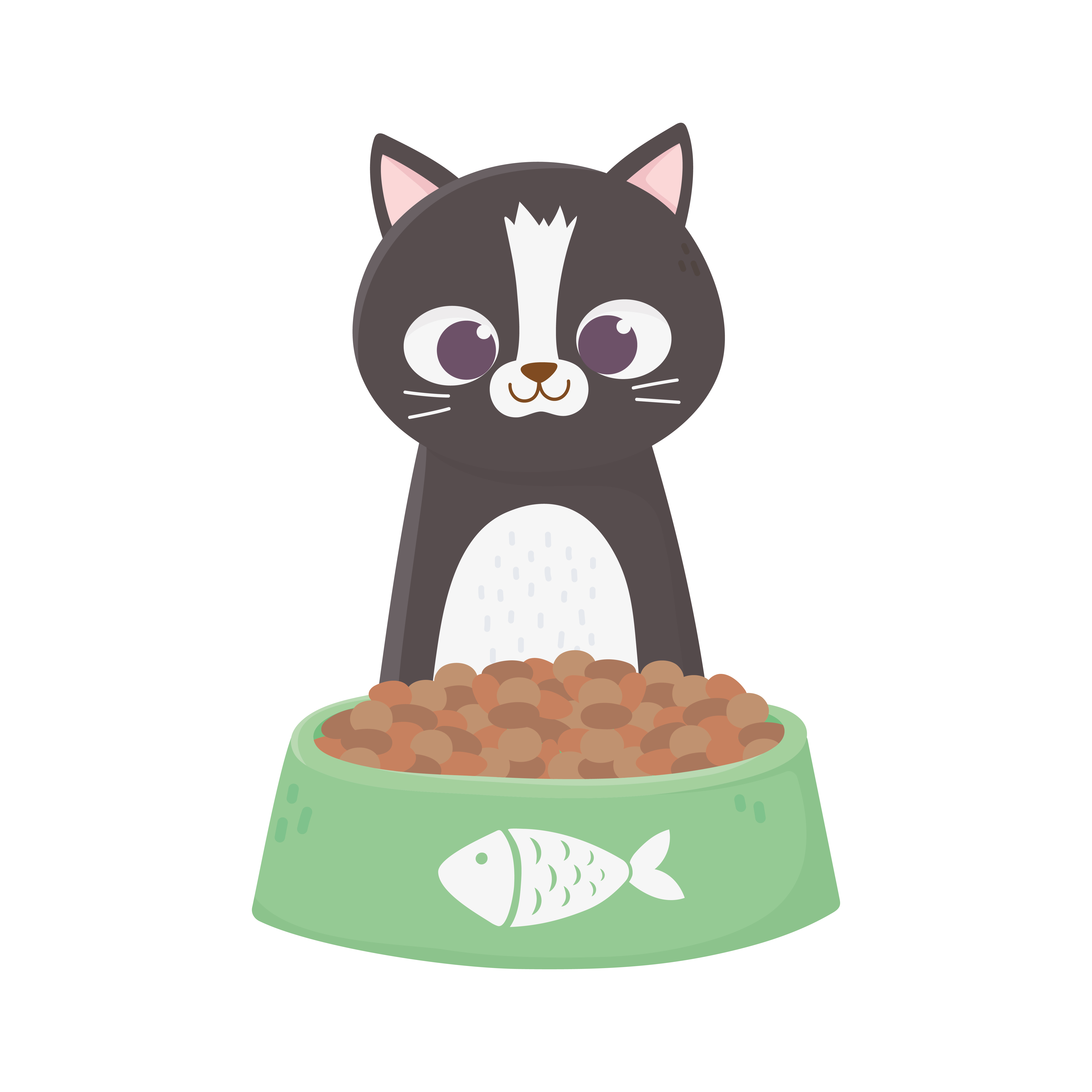 cat sitting with bowl food cartoon 1845756 Vector Art at Vecteezy