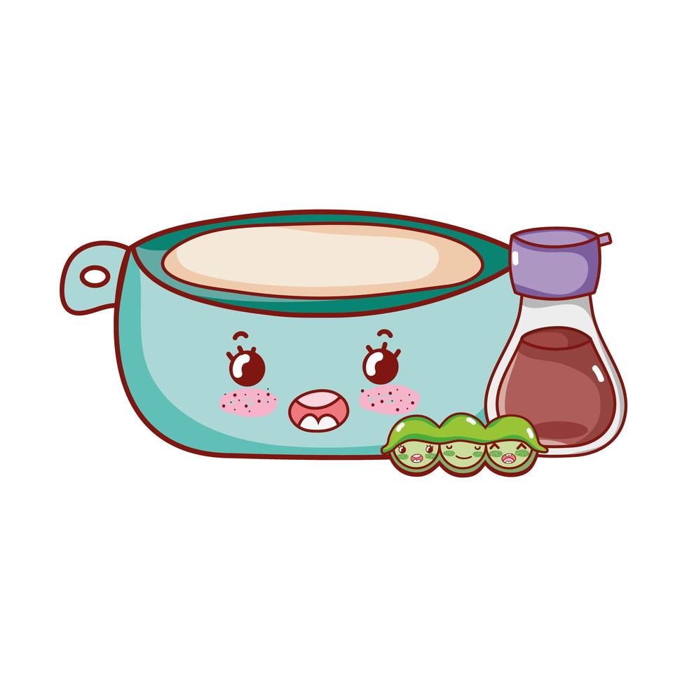 kawaii bowl sake and peas food japanese cartoon, sushi and rolls vector