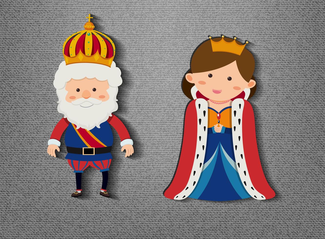 King and queen cartoon character on grey background vector