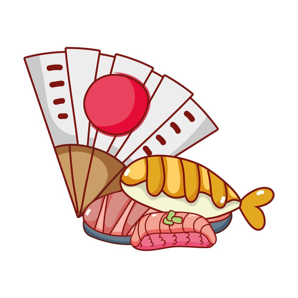 fan and sushi rice fish kawaii food japanese cartoon, sushi and rolls vector