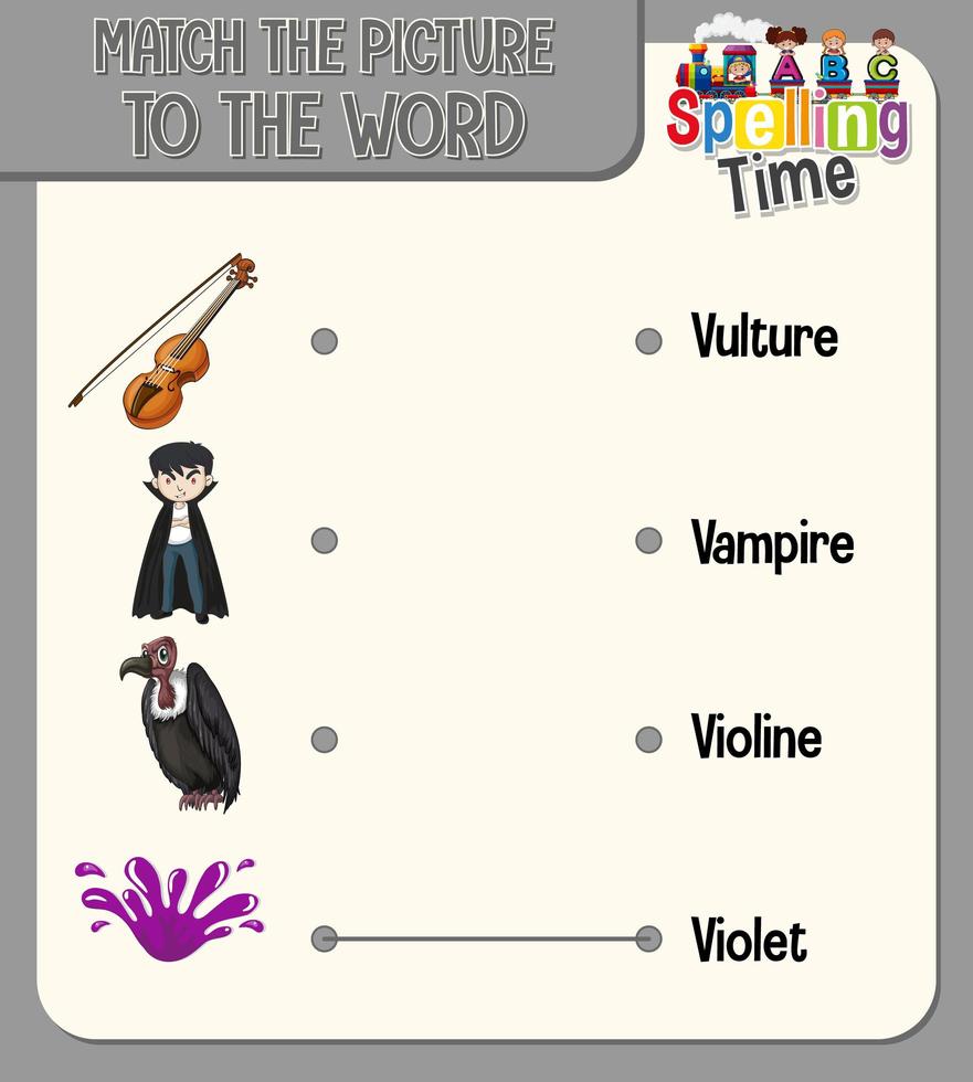 Match the picture to the word worksheet for children vector