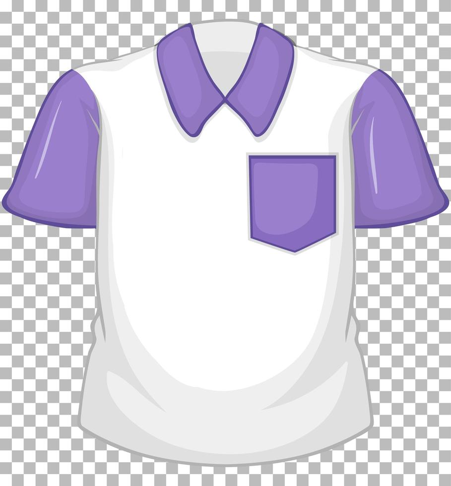 Blank white shirt with purple short sleeves and pocket on transparent vector