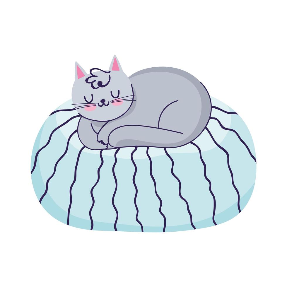 cat sleeping on cushion cartoon isolated icon vector