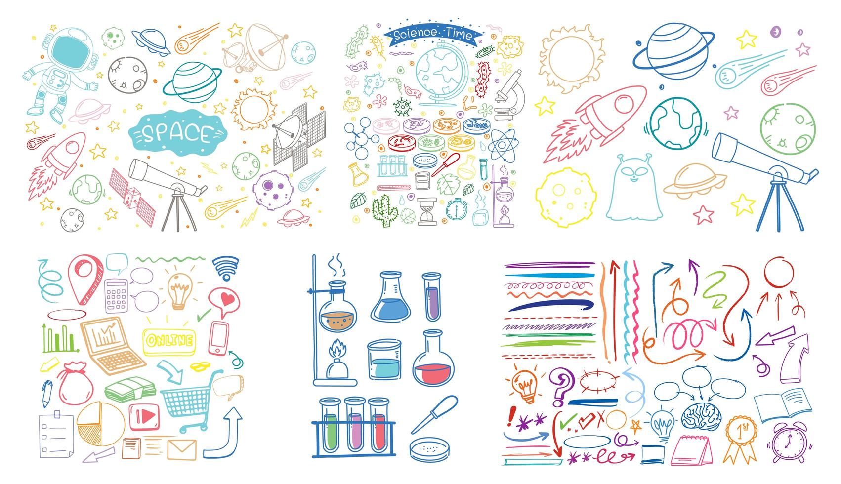 Set of colorful object and symbol hand drawn doodle on white background vector