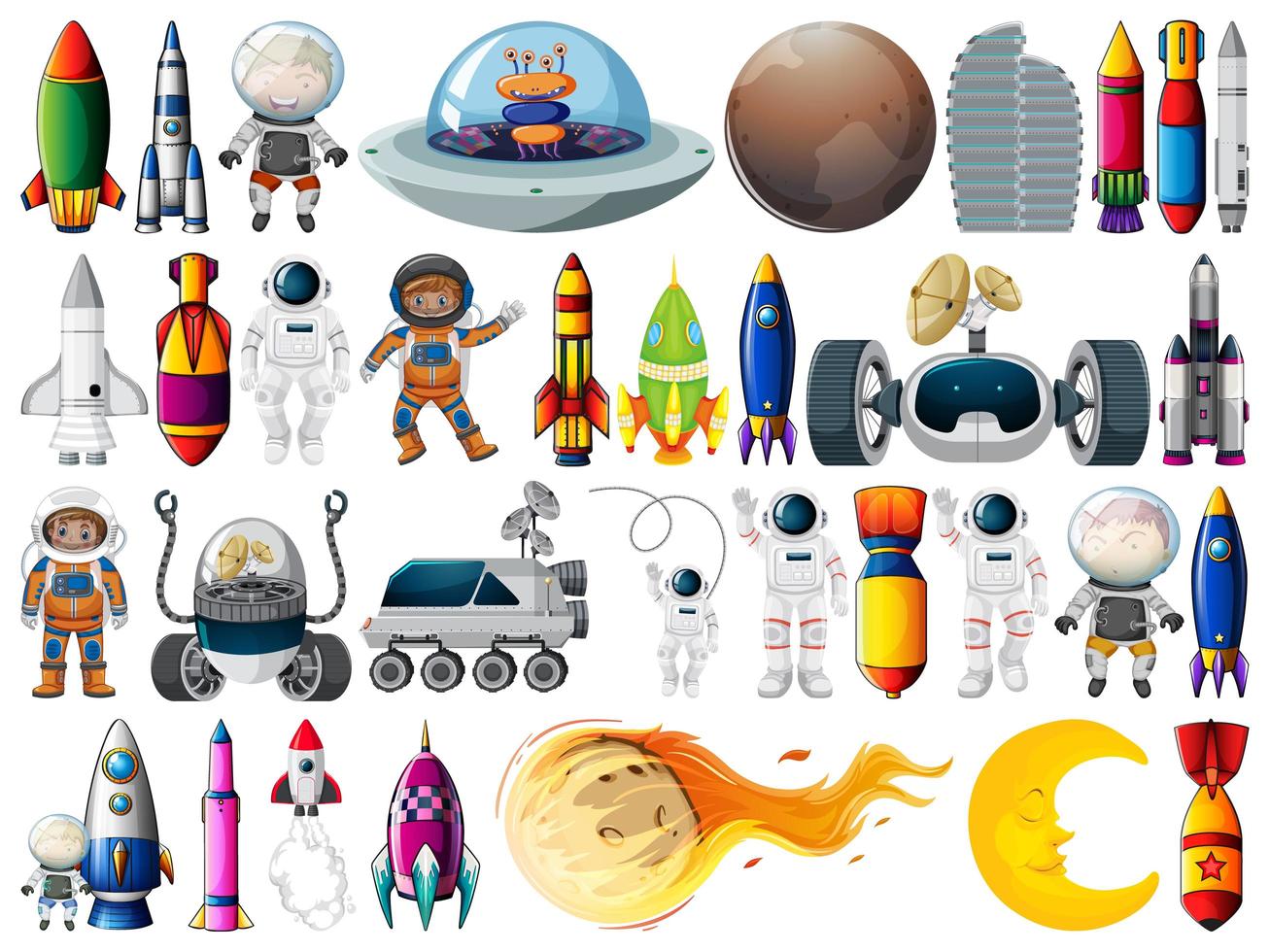 Set of space objects and elements isolated on white background vector