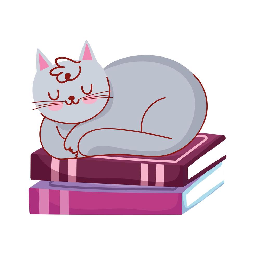 cat sleeping on stack of books, book day vector