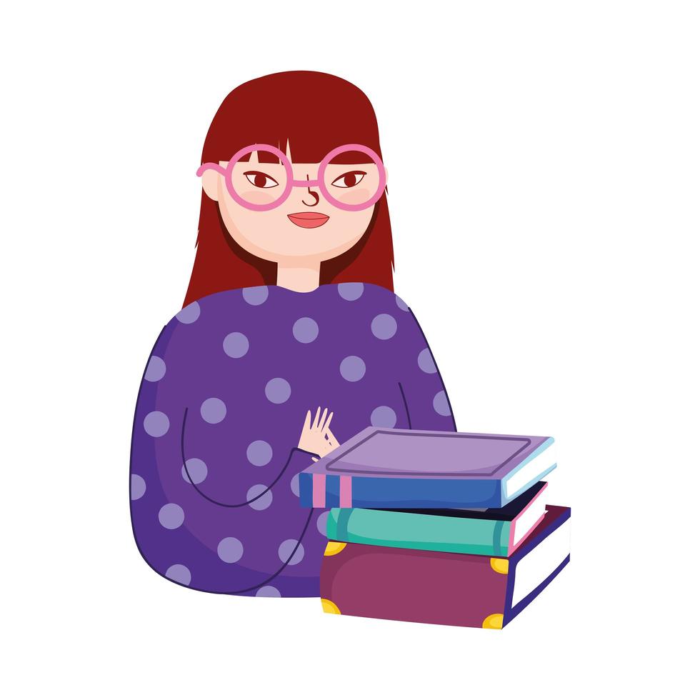 young woman with stack books, book day vector