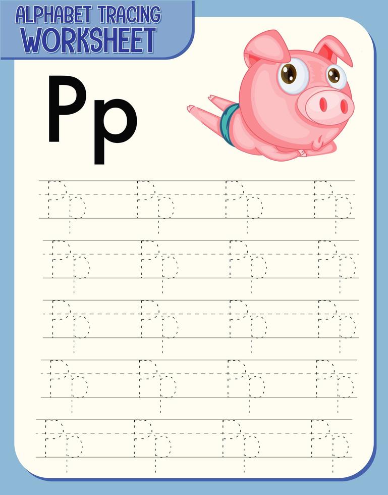 Alphabet tracing worksheet with letter P and p vector