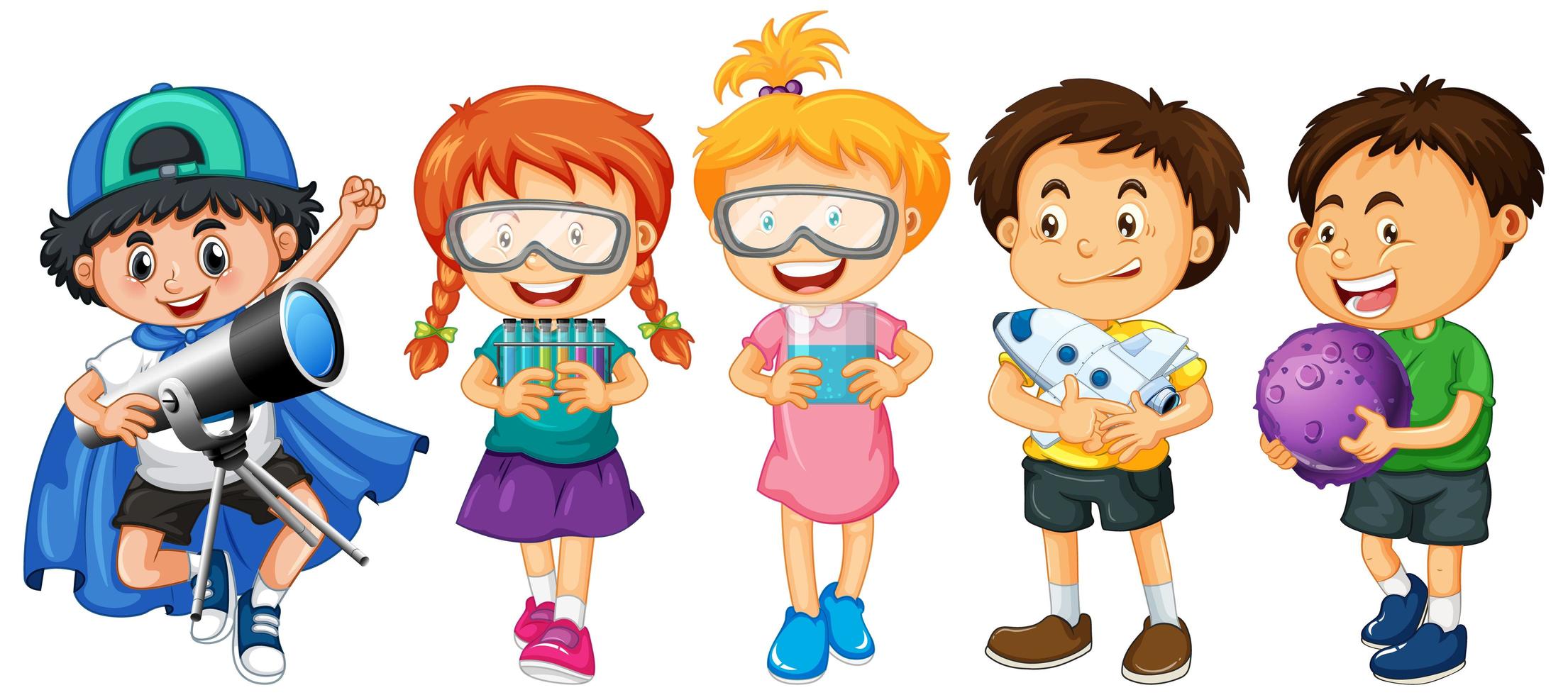 Group of young children cartoon character on white background vector