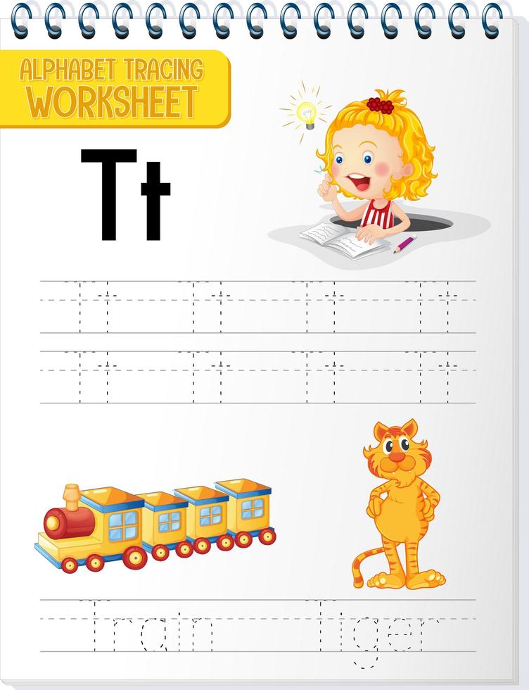 Alphabet tracing worksheet with letter T and t vector