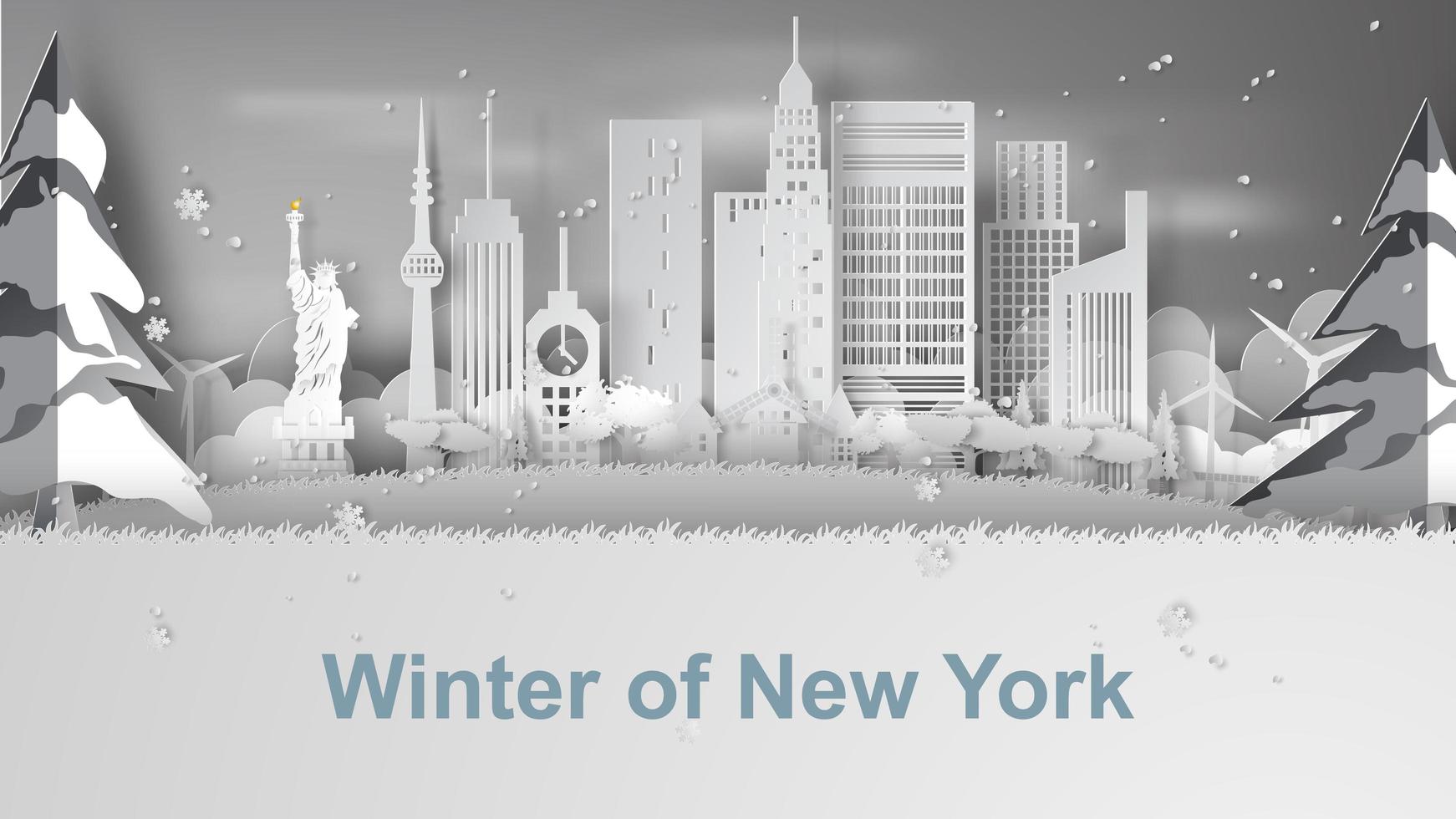 Paper art banner with New York City skyline vector