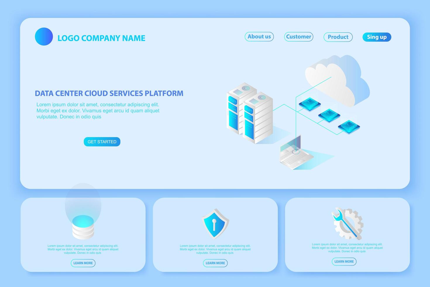 encabezado para el sitio web del centro de datos de la plataforma y el banner de servicios en la nube vector