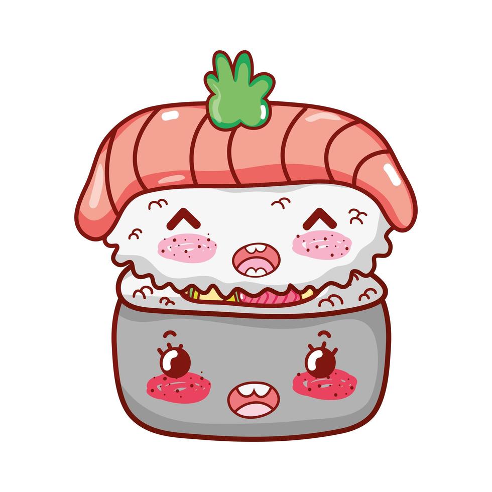 sushi nigiri kawaii con rollo de arroz comida dibujos animados japoneses, sushi y rollos vector