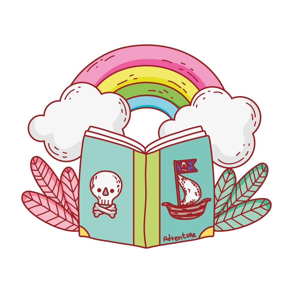 book of pirates rainbow clouds plants cartoon vector