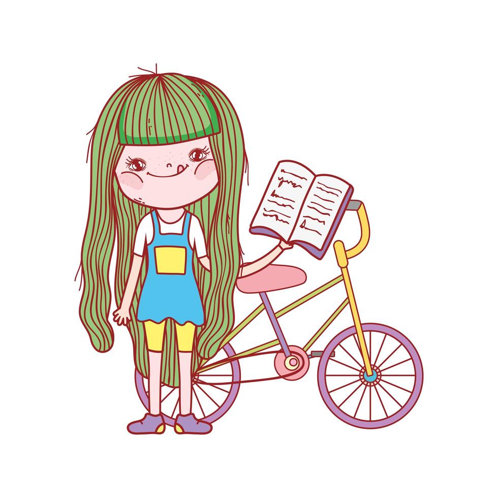 cute girl reading book with bicycle isolated design vector