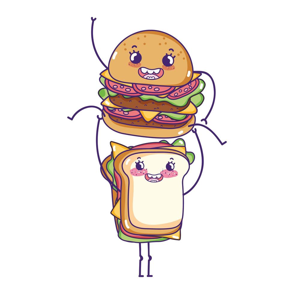 hamburguesa linda de comida rápida con dibujos animados de sándwich vector