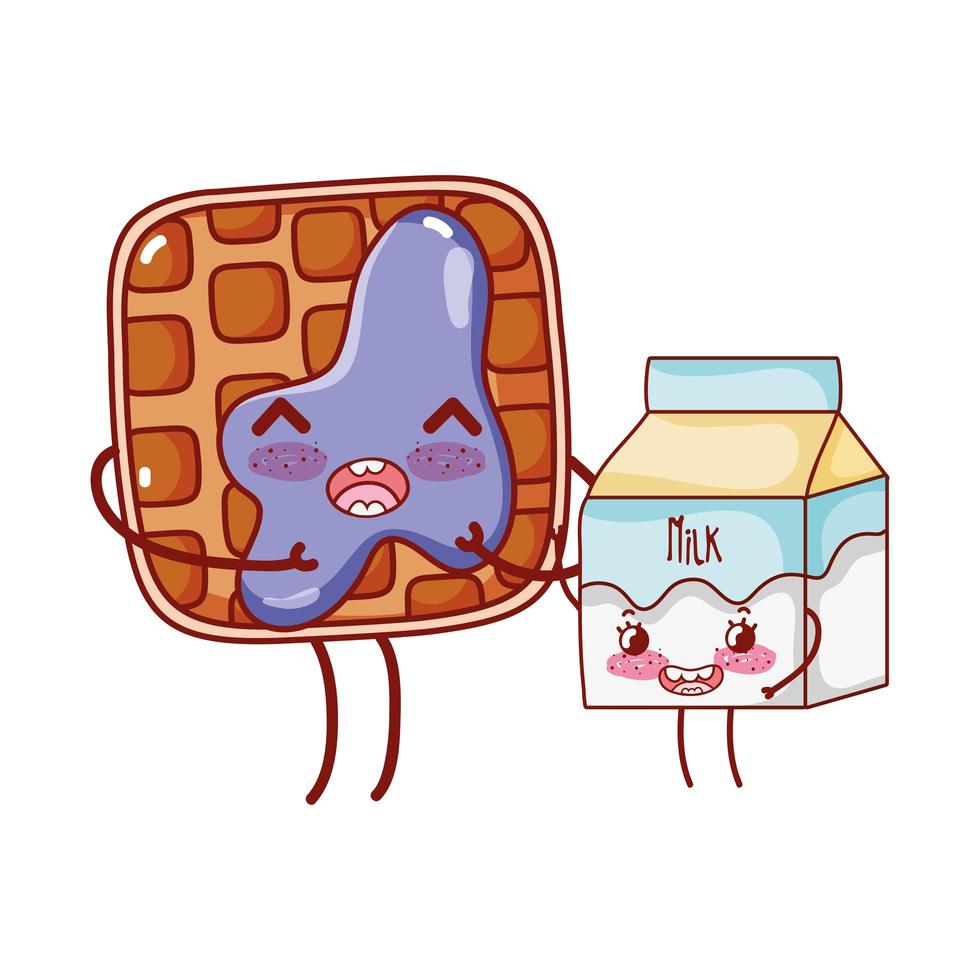 Desayuno lindo pan con mermelada y caja de leche kawaii cartoon vector