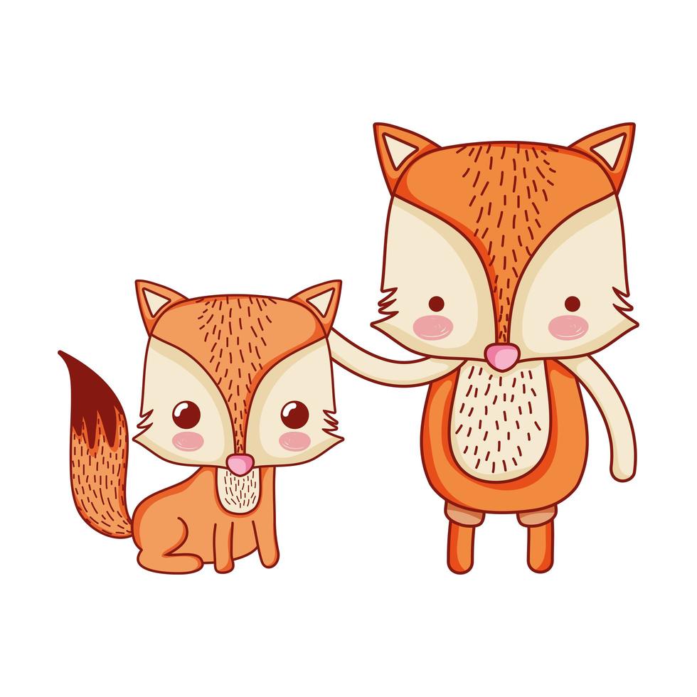 cute animals, foxes family adorable cartoon isolated icon design vector