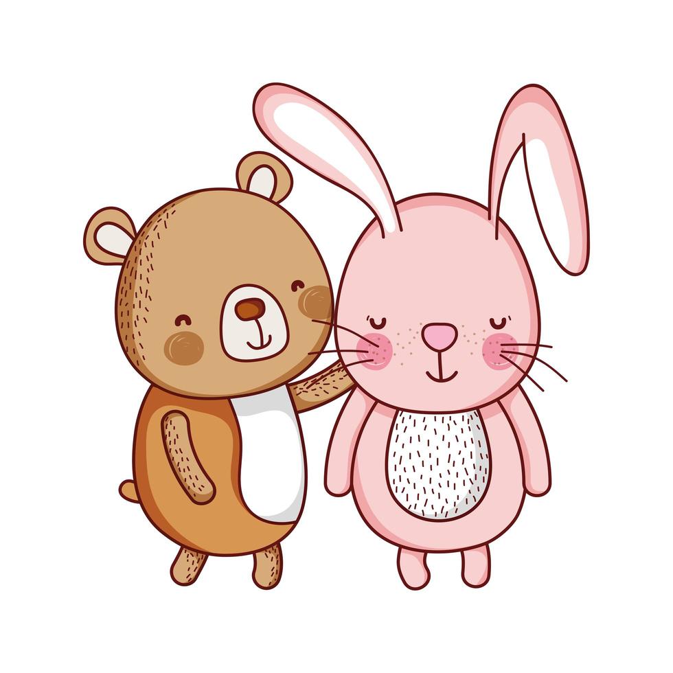 Lindo conejo y oso de dibujos animados de animales aislados diseño de iconos vector