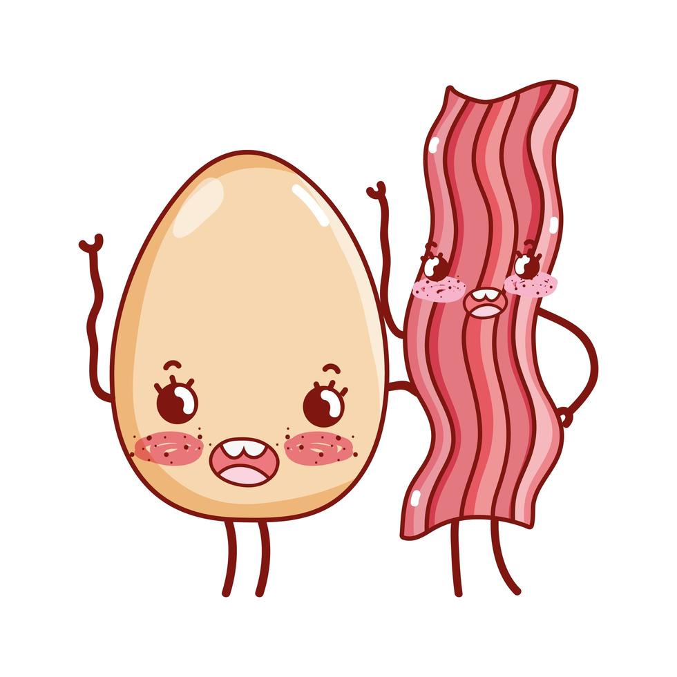 breakfast cute boiled egg and bacon kawaii cartoon vector