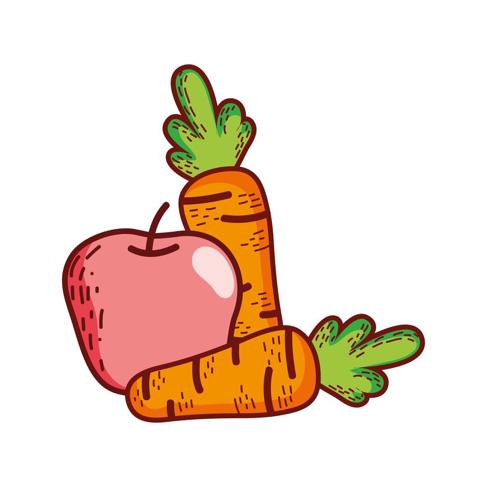 fruit and vegetables apple carrot fresh isolated icon vector