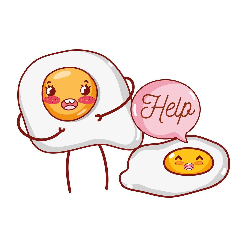 Desayuno lindo huevos fritos con texto de ayuda kawaii cartoon vector