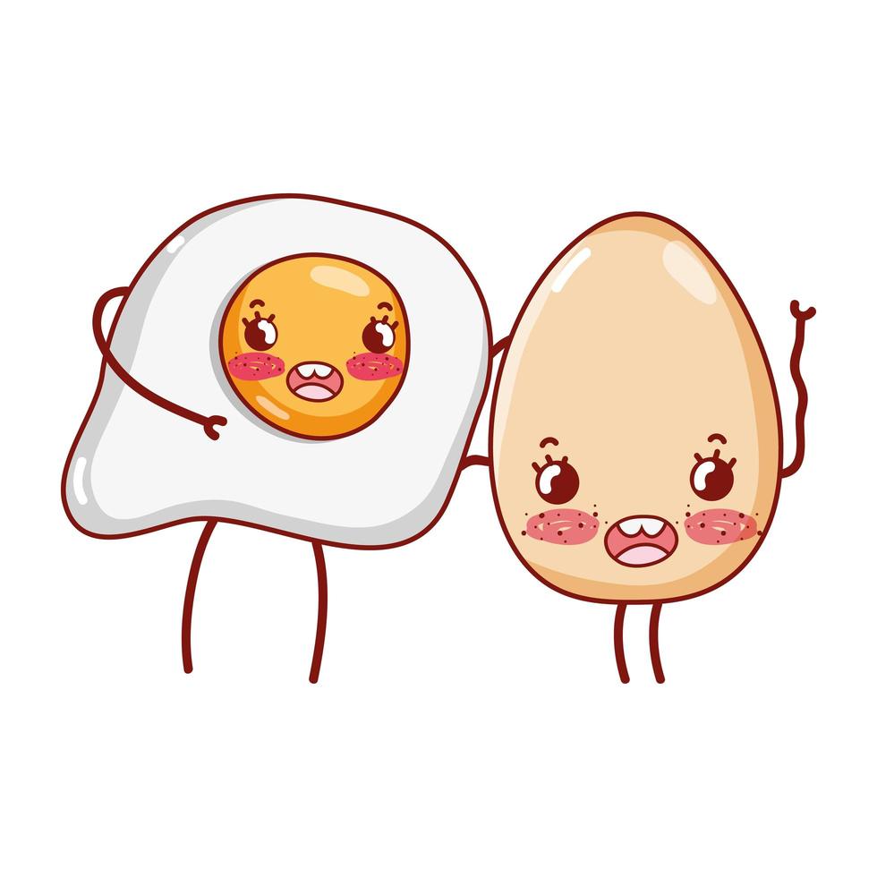 breakfast cute fried egg and egg happy cartoon vector
