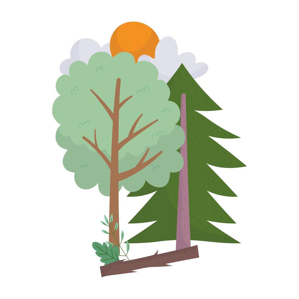 trees wooden bush sun clouds isolated icon design vector