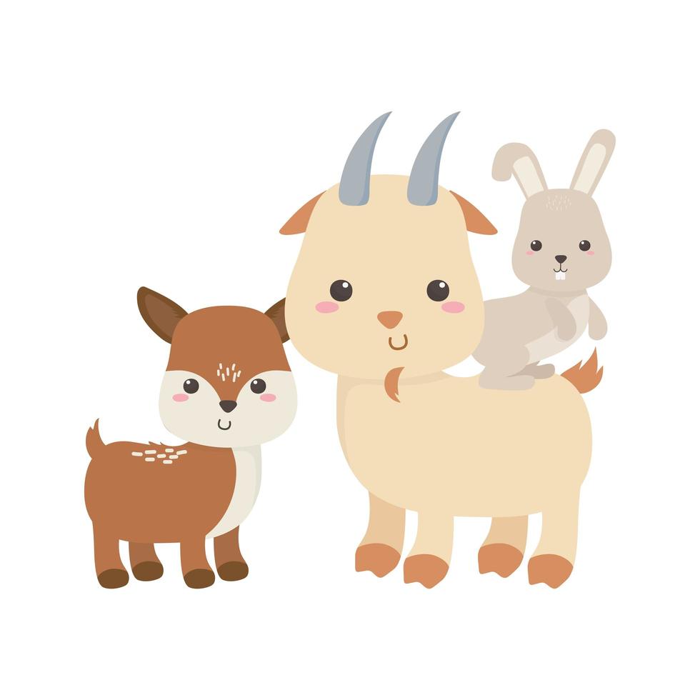 cute deer goat and rabbit cartoon animals isolated icon design vector
