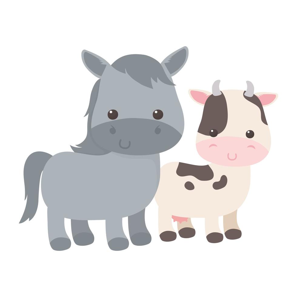 Cute little burro vaca animales dibujos animados diseño aislado vector