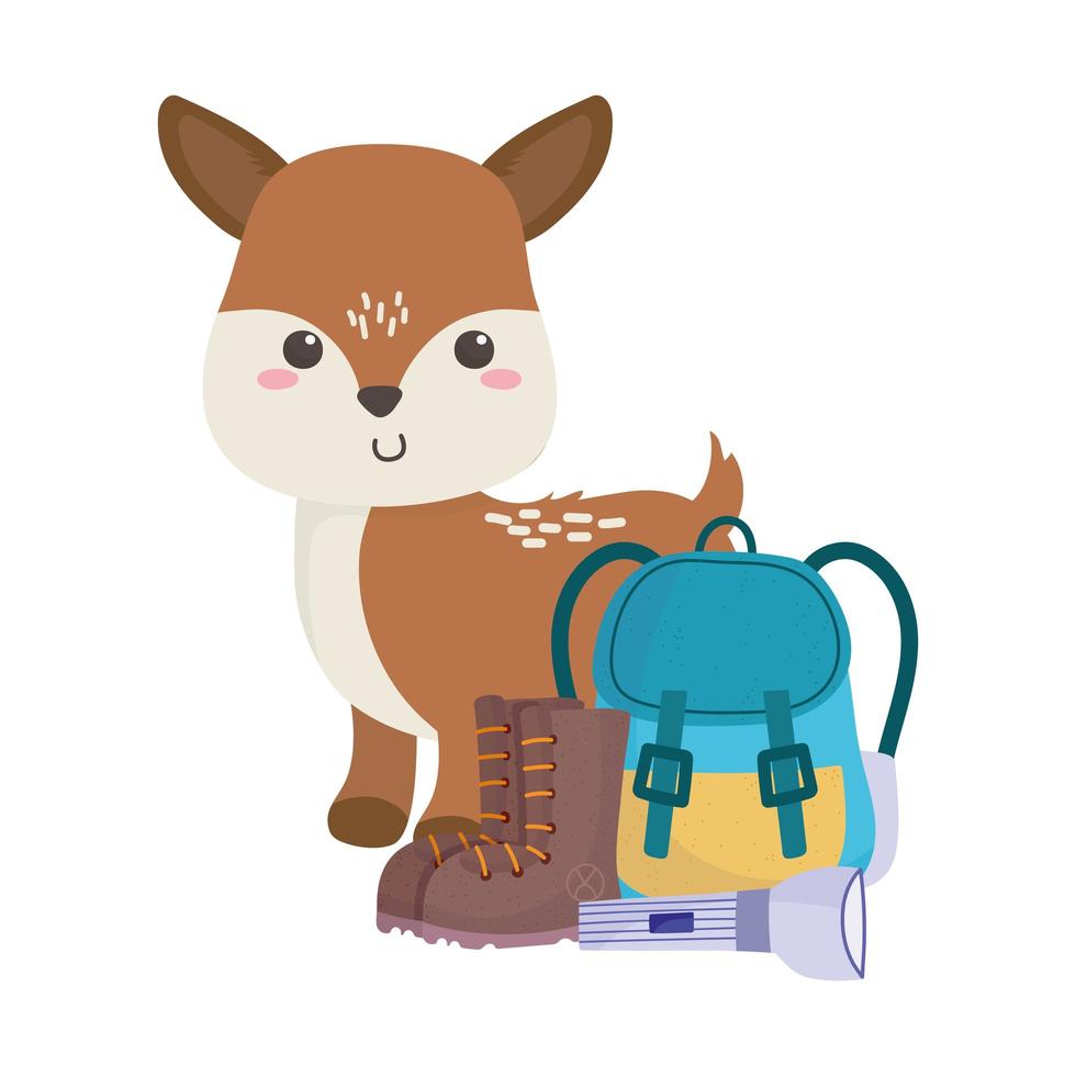 camping cute little deer backpack flashlight boots cartoon vector