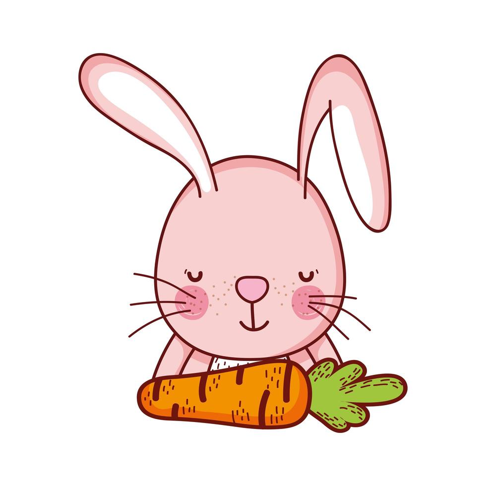 cute animals, rabbit with carrot food cartoon isolated icon design vector