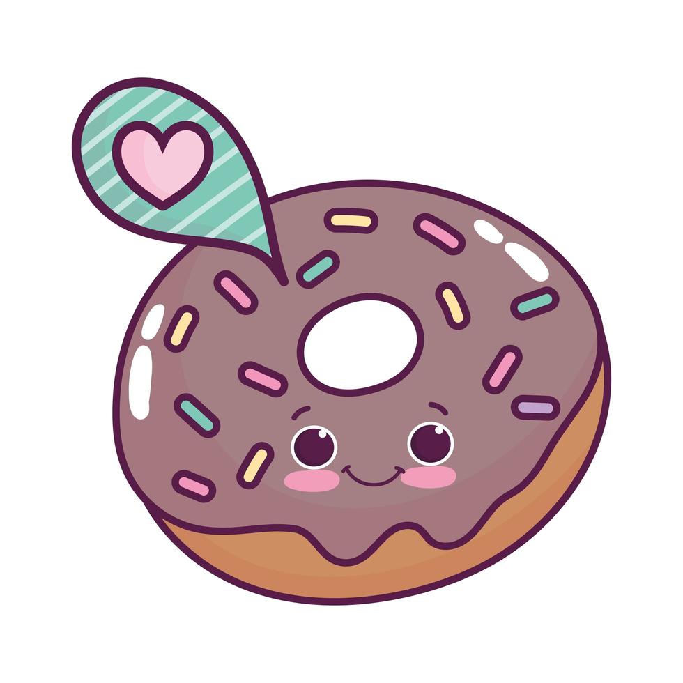 Linda comida donut bocadillo de diálogo amor dulce postre kawaii dibujos  animados diseño aislado 1846367 Vector en Vecteezy