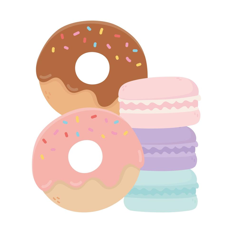 donuts and macaroons sweet candy confectionery isolated icon vector