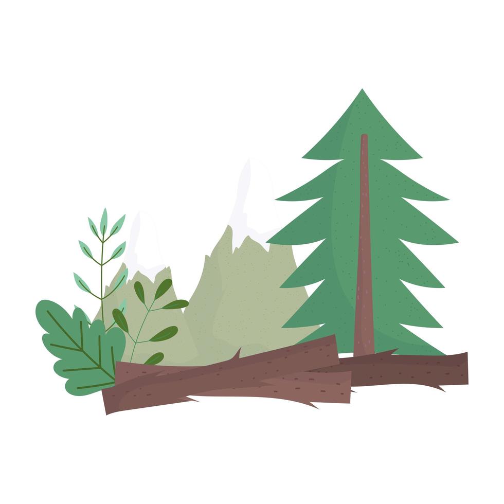 bosque, pino, árbol, arbustos, follaje, vegetación, naturaleza, aislado, icono, diseño vector