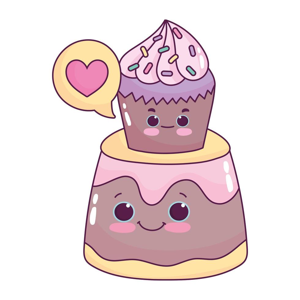 cute food cupcake on jelly love sweet dessert pastry cartoon isolated design vector