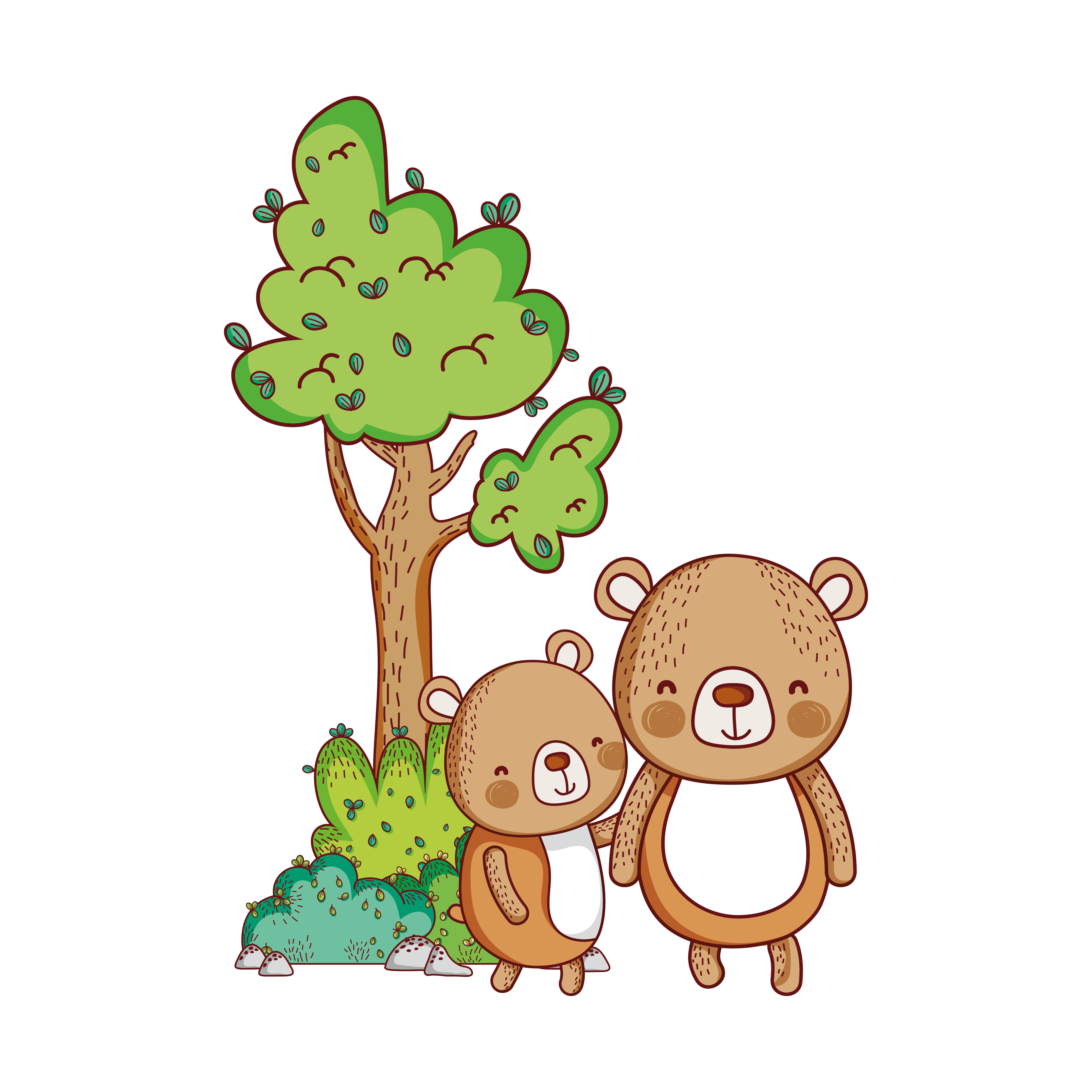 cute animals, little bears tree nature cartoon 1846420 Vector Art at  Vecteezy