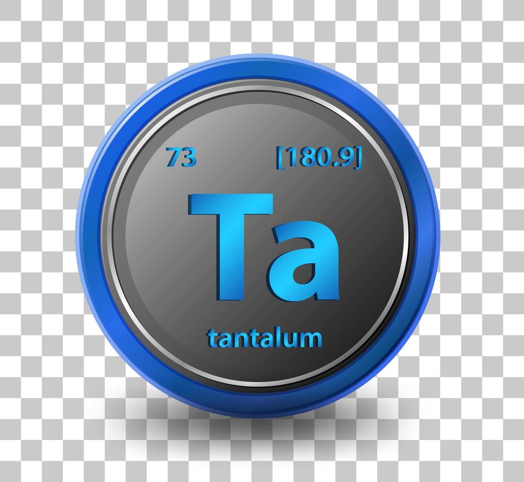 elemento químico de tantalio. símbolo químico con número atómico y masa atómica. vector
