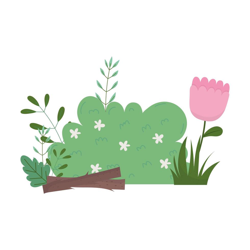 Flores arbusto tronco de madera ecología botánica diseño de icono aislado vector