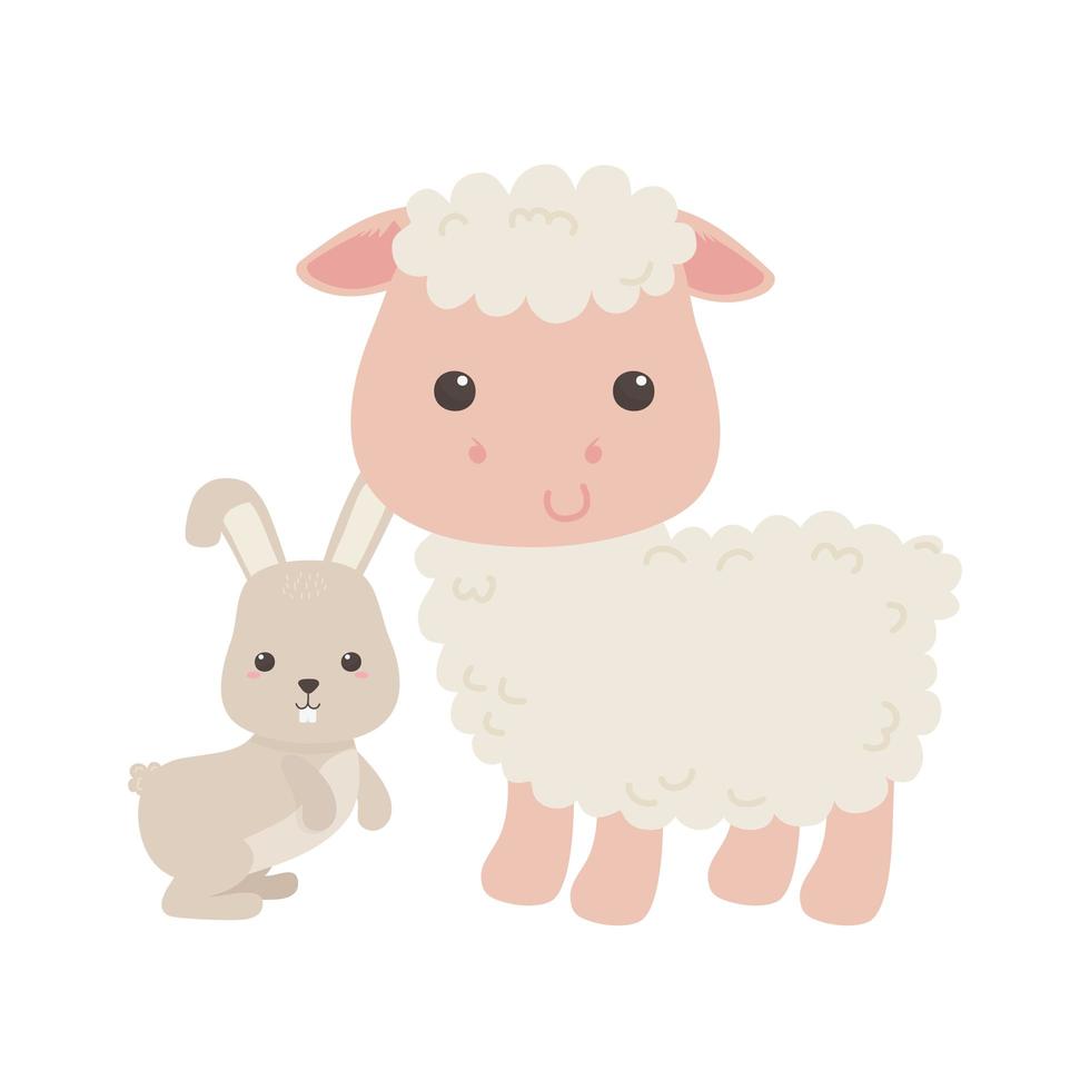 cute little sheep and rabbit animal cartoon isolated design vector