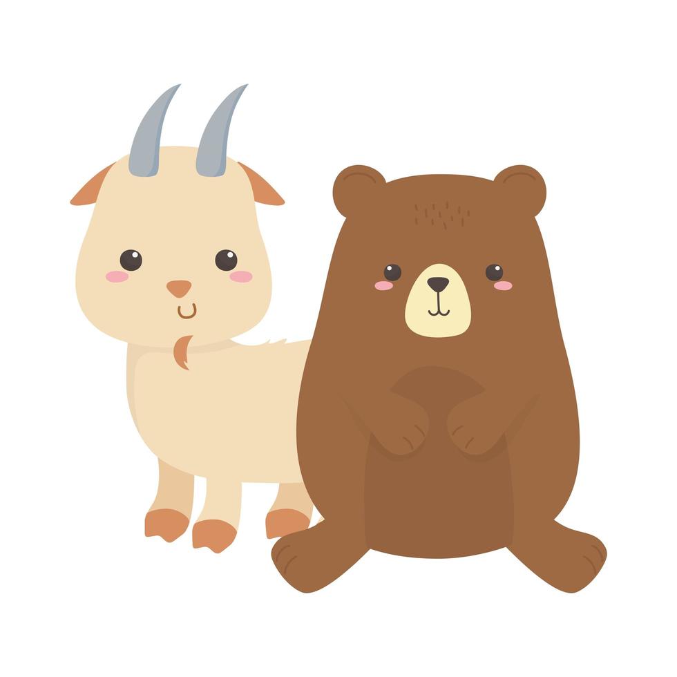 cute little bear and goat cartoon animal isolated design vector