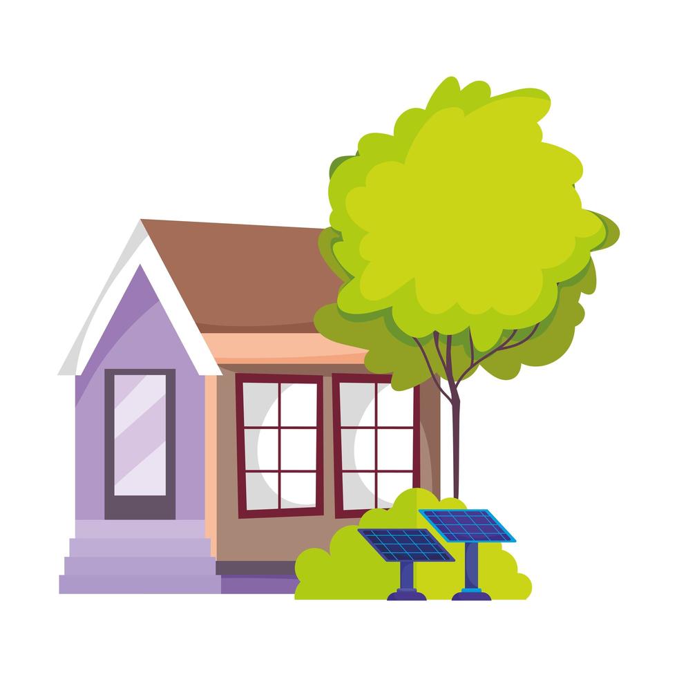eco friendly house solar panel energy sustainable tree isolated icon vector