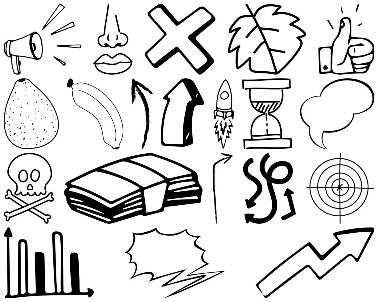 Set of item and symbol hand drawn doodle vector