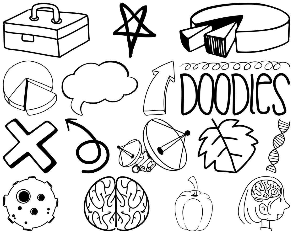 conjunto de elementos y símbolos doodle dibujado a mano vector