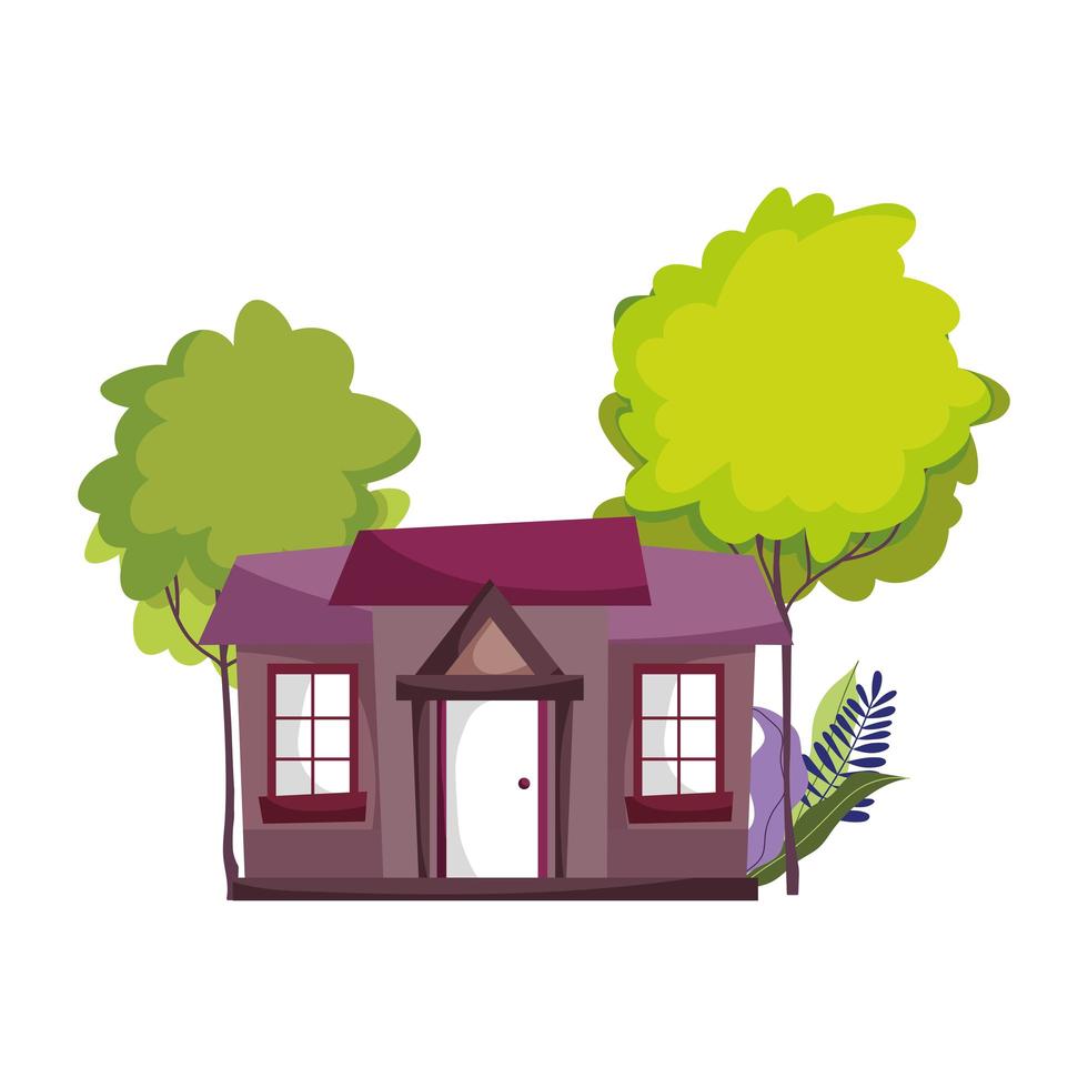 house structure garden tree botanical scene design cartoon vector